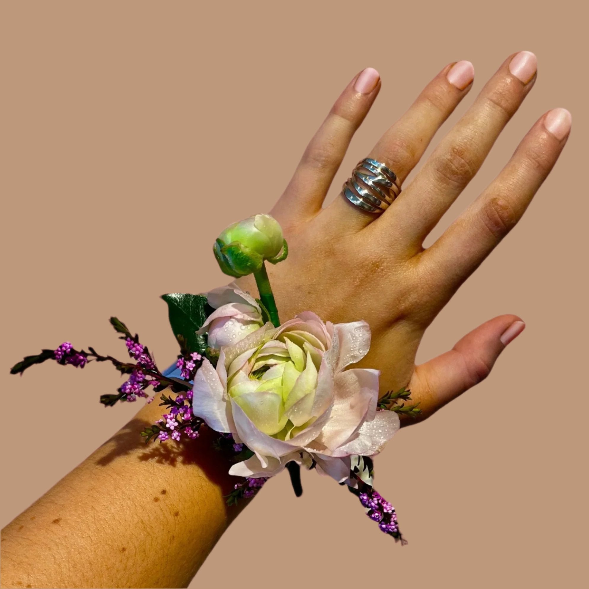 Formal Corsage with Pink Ranuncula Emporio Home Flowers